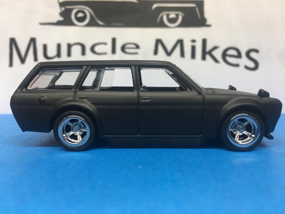 Custom Hot Wheels 71 Datsun 510 Bluebird Flat Black Rubber Tires Real Rider Style