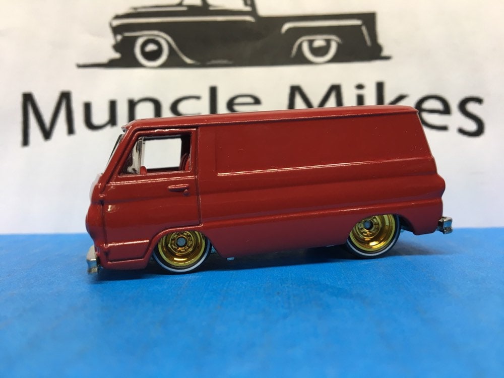 Custom Hot Wheels 1966 Dodge A 100 Van Real Rider Red Line Rubber Tires Custom Painted Cherry Red Free Shipping!