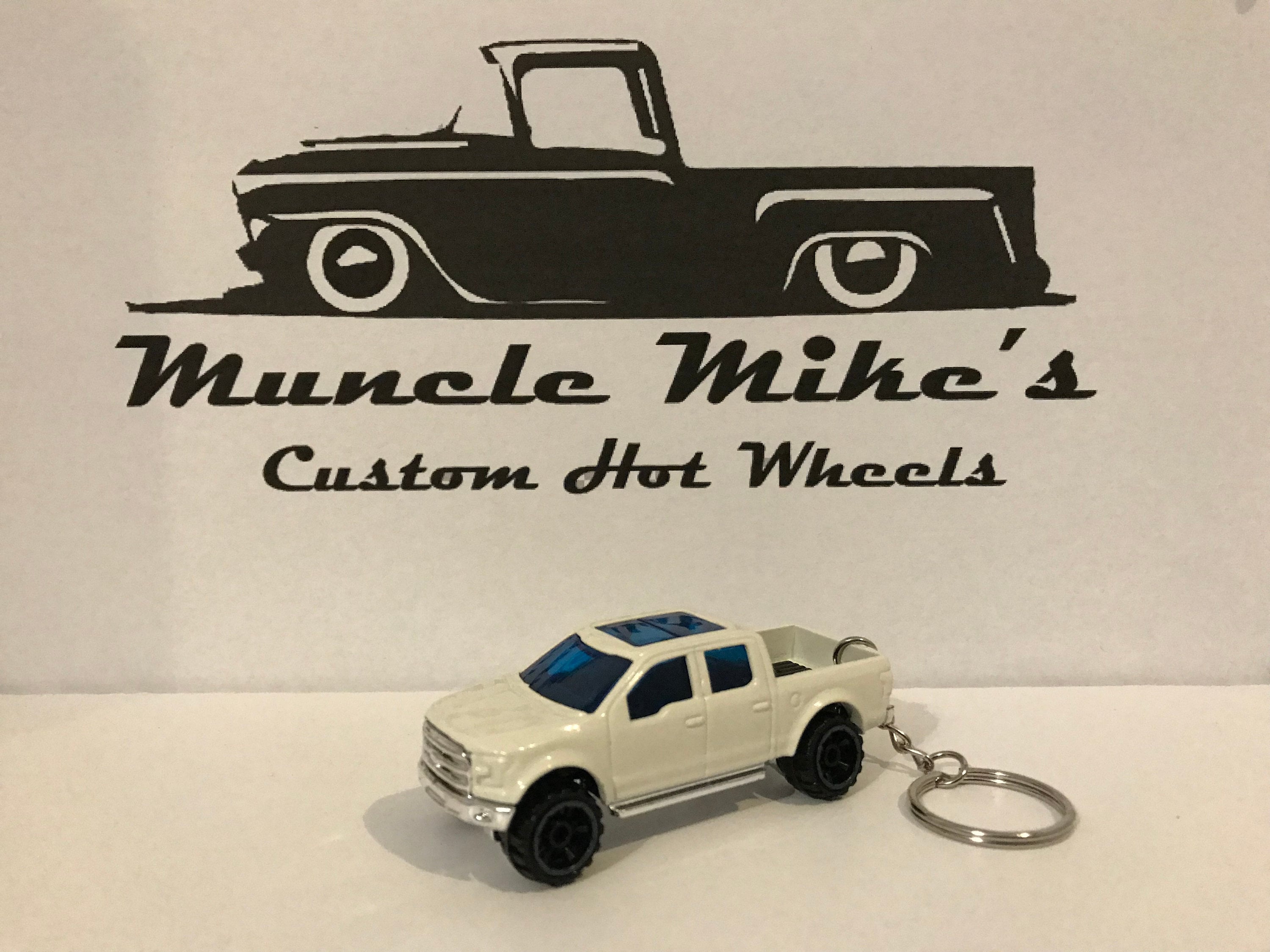 Custom Hot Wheels white 2015 '15 Ford F-150 pickup truck custom painted Christmas Ornament, Keychain or Zipper Pull Free Shipping!