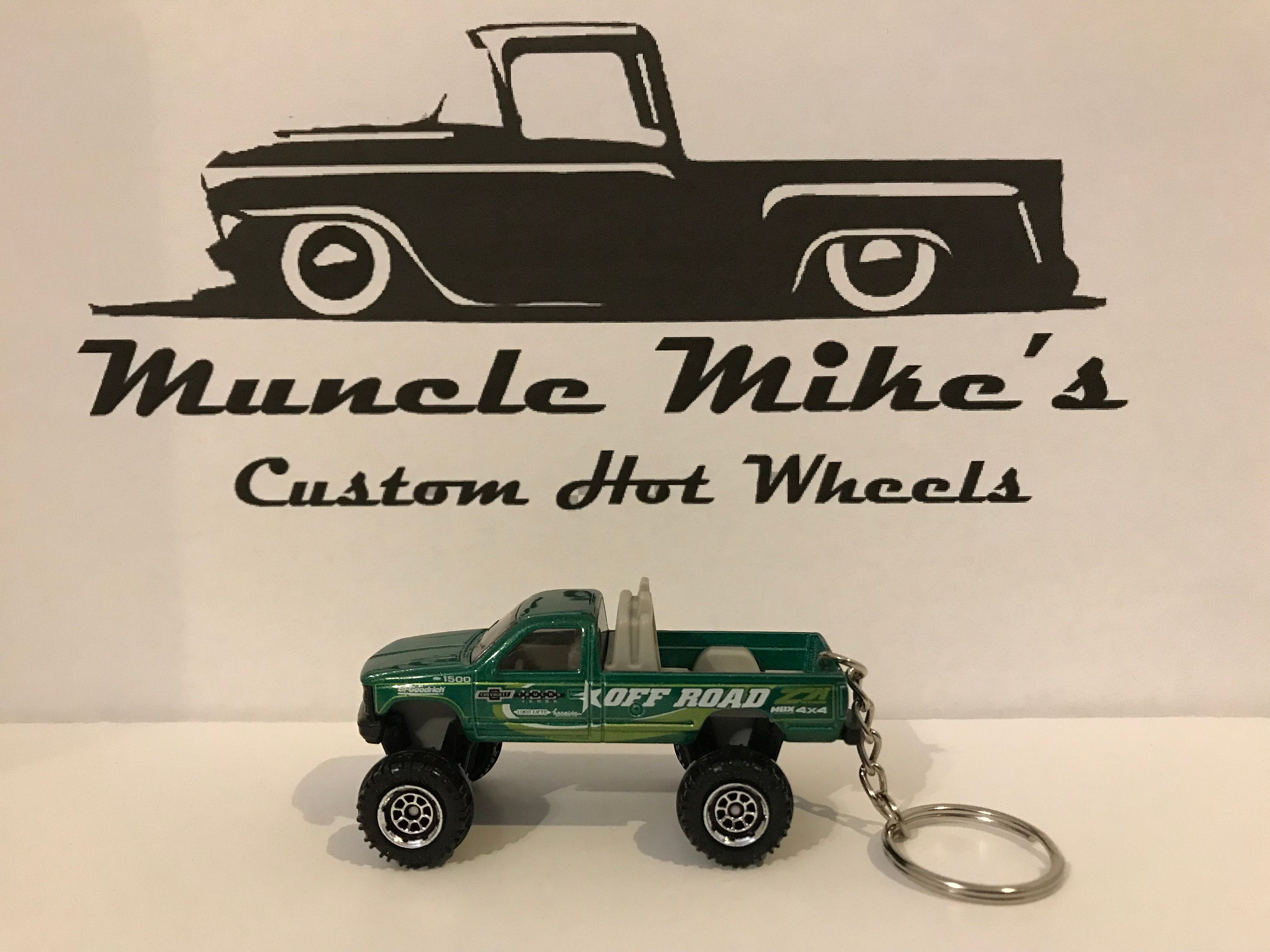 Custom Hot Wheels green Chevy K-1500 pickup truck Christmas Ornament, Keychain or Zipper Pull