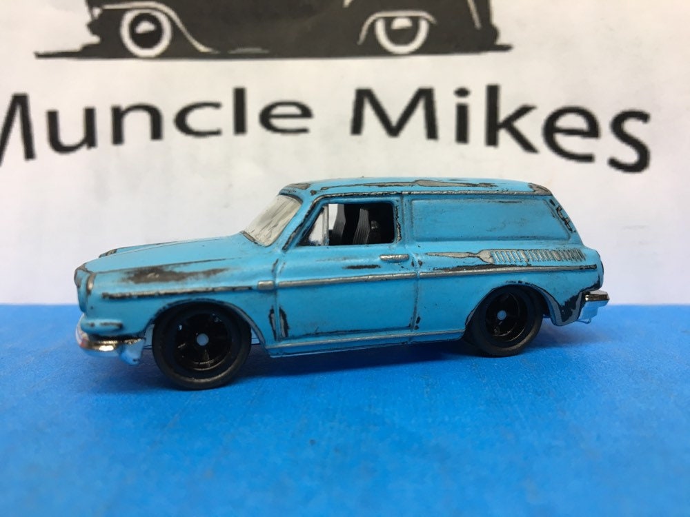 Custom Hot Wheels 1969 VW Volkswagen Square Back Wagon Custom Patina Paint And Rubber Tires