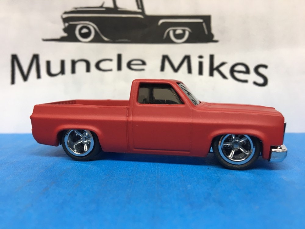 Custom Hot Wheels 1983 Chevy Silverado C10 Rubber Tires American Racing Wheels Custom Painted CARDINAL FLAT RED