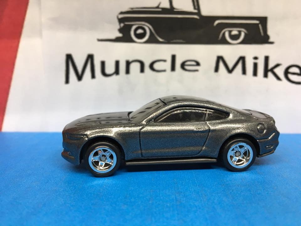 Custom Hot Wheels 2015 Mustang GT Chrome Wheels Rubber Tires Custom Painted Metalic Titanium