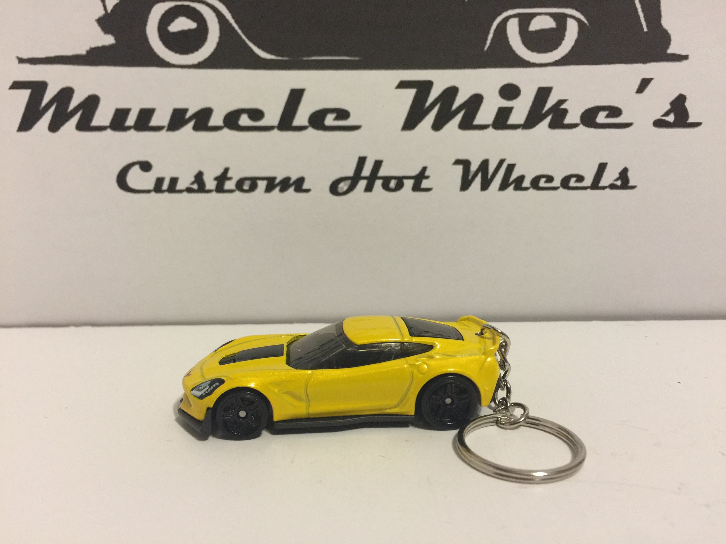 Custom Hot Wheels yellow Corvette C7 Z06 key chain keychain