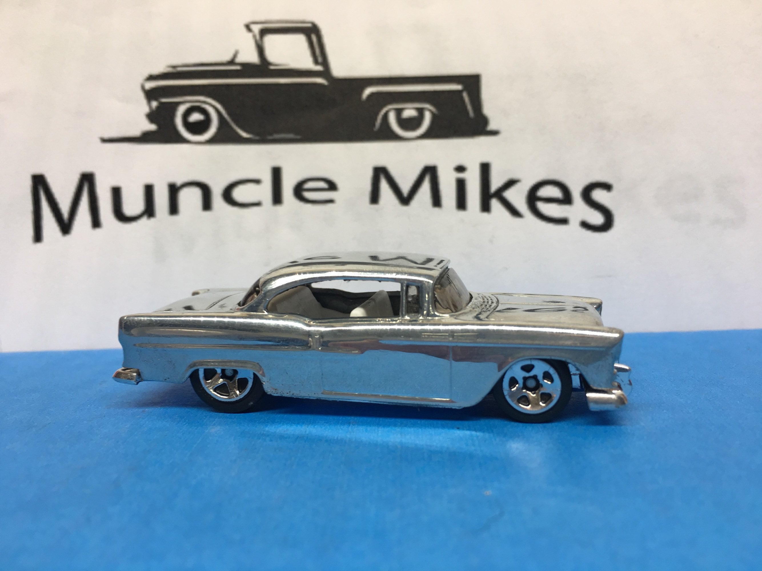 Custom Hot Wheels 1955 Chevy: POLISHED With Display Case, Cake Topper, Keychain, Zipper Pull, Ornament - Buyer Choice