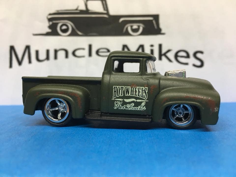 Custom Hot Wheels Custom 1956 Ford Truck Green Rubber Tires Real Rider Style