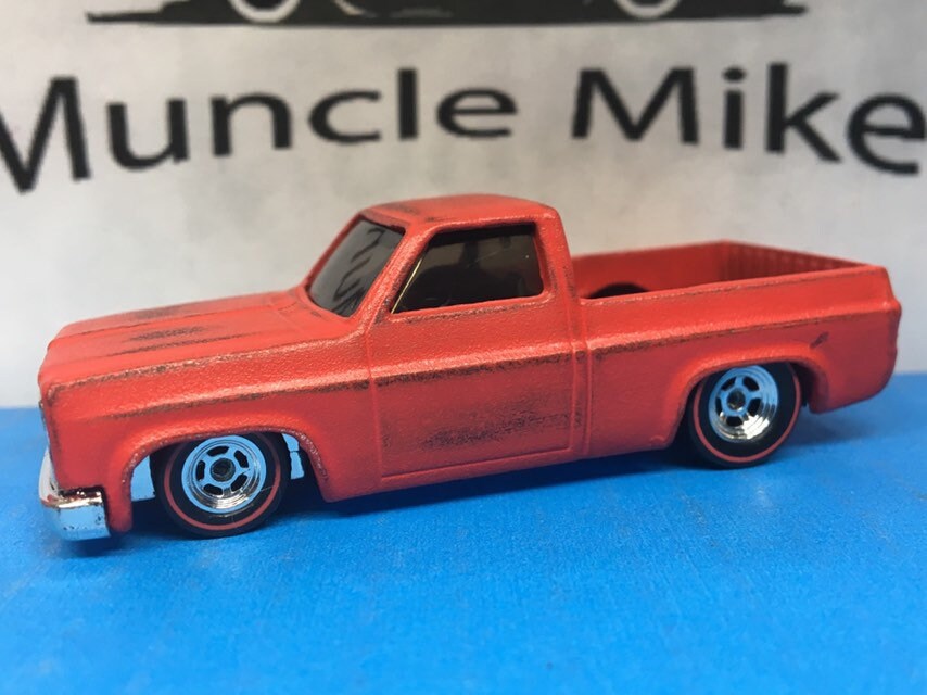 Custom Hot Wheels Patina: 1983 Chevy Silverado Rubber Tires Real Rider Custom Painted Red/Black Patina Style Free Shipping!