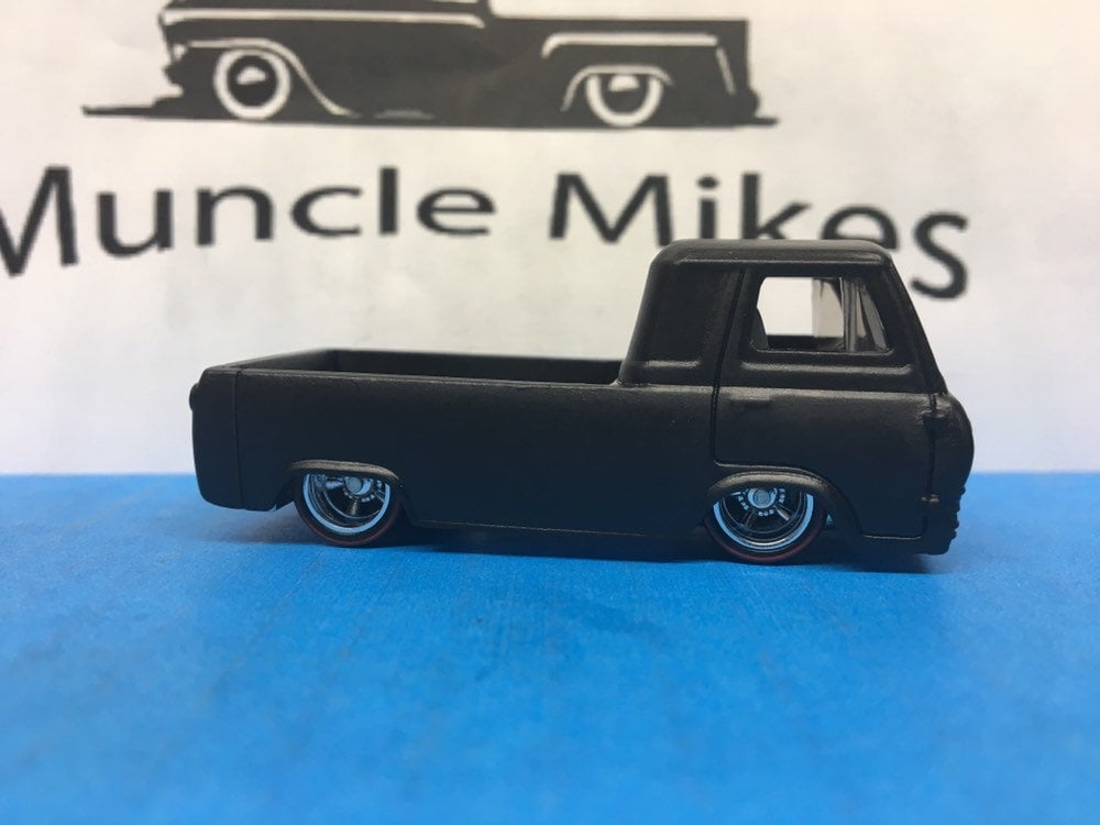 Custom Hot Wheels 60 Ford Econoline Pick Up Real Rider Red Line Rubber Tires Custom Painted Flat Black Free Shipping!
