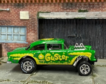 Custom Hot Wheels - 1955 Chevy Gasser - Green and Yellow Guster - Chrome AMR Wheels - Goodyear Slicks