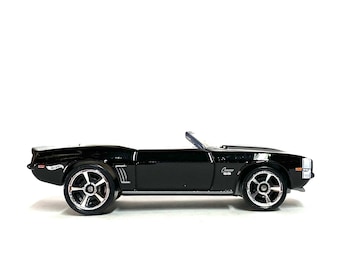 Loose Hot Wheels - 1969 Chevy Camaro Convertible - Black with White Hood Stripes