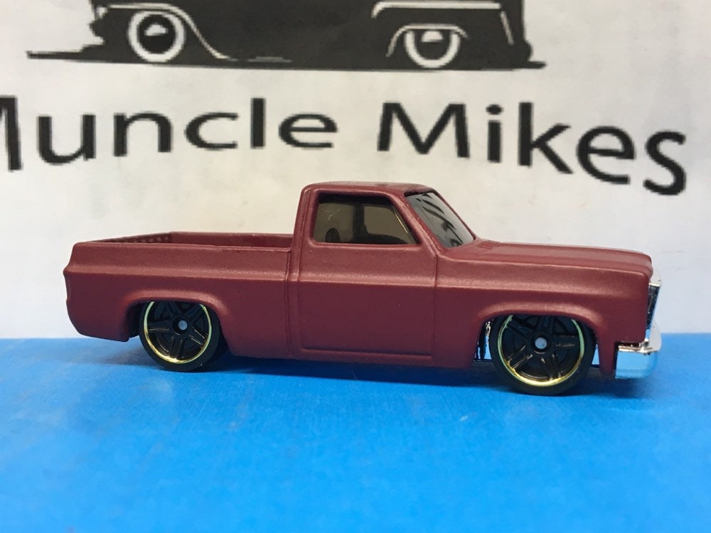 Custom Hot Wheels 1983 Chevy Silverado C10 Rubber Tires American Racing Wheels Custom Painted FLAT BURGUNDY