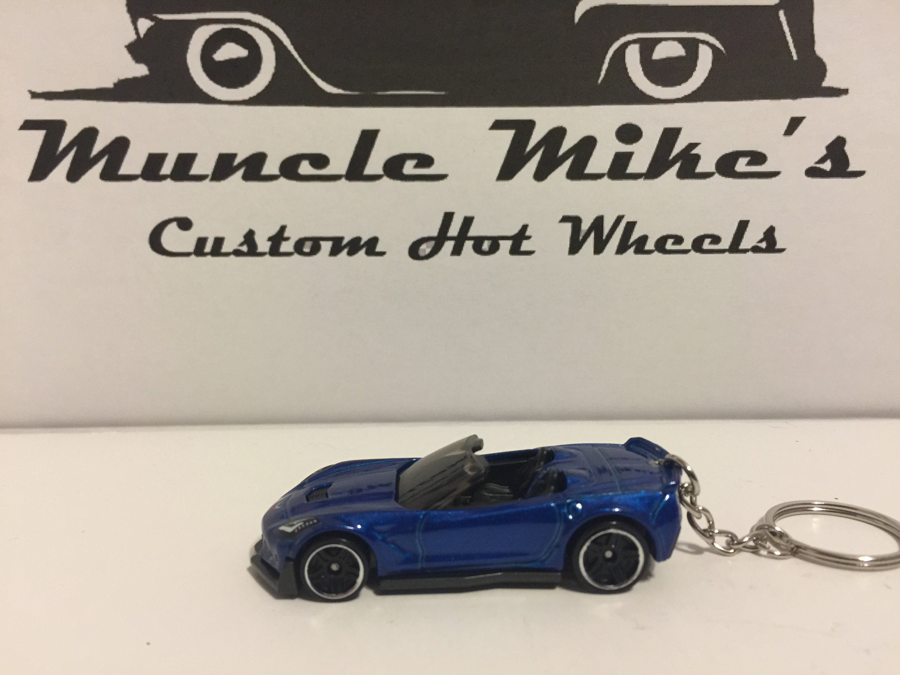 Custom Hot Wheels blue Corvette C7 Z06 convertible Christmas Ornament, Keychain or Zipper Pull