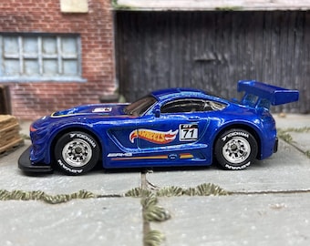 Custom Hot Wheels Mercedes AMG GT3 Race Car In Blue With Chrome Race Wheels With Yokohama Rubber Tires