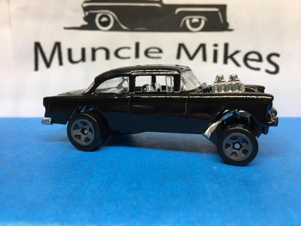 Custom Hot Wheels 55 Chevy Bel Air Gasser Drag Race Car Black