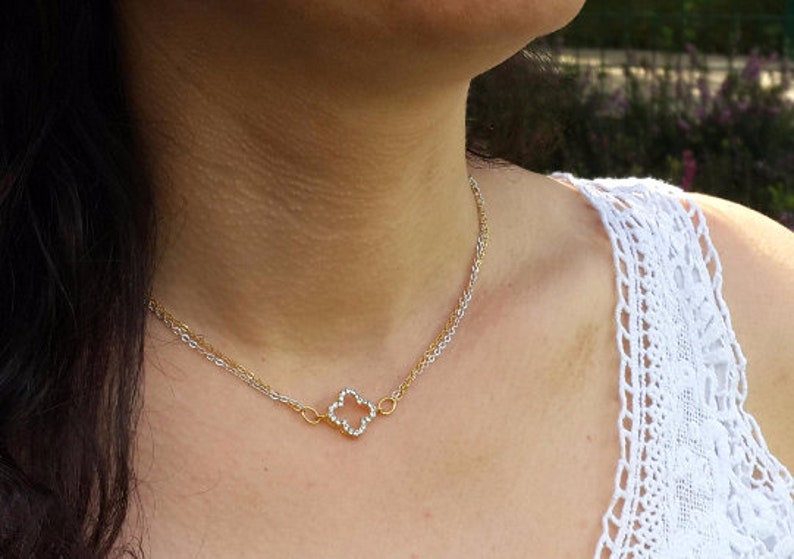 Gold Necklace Dainty Gift for bff Birthday Gift Protection Necklace Bridesmaid Gift Four Leaf Clover Necklace Clover Eye Necklace