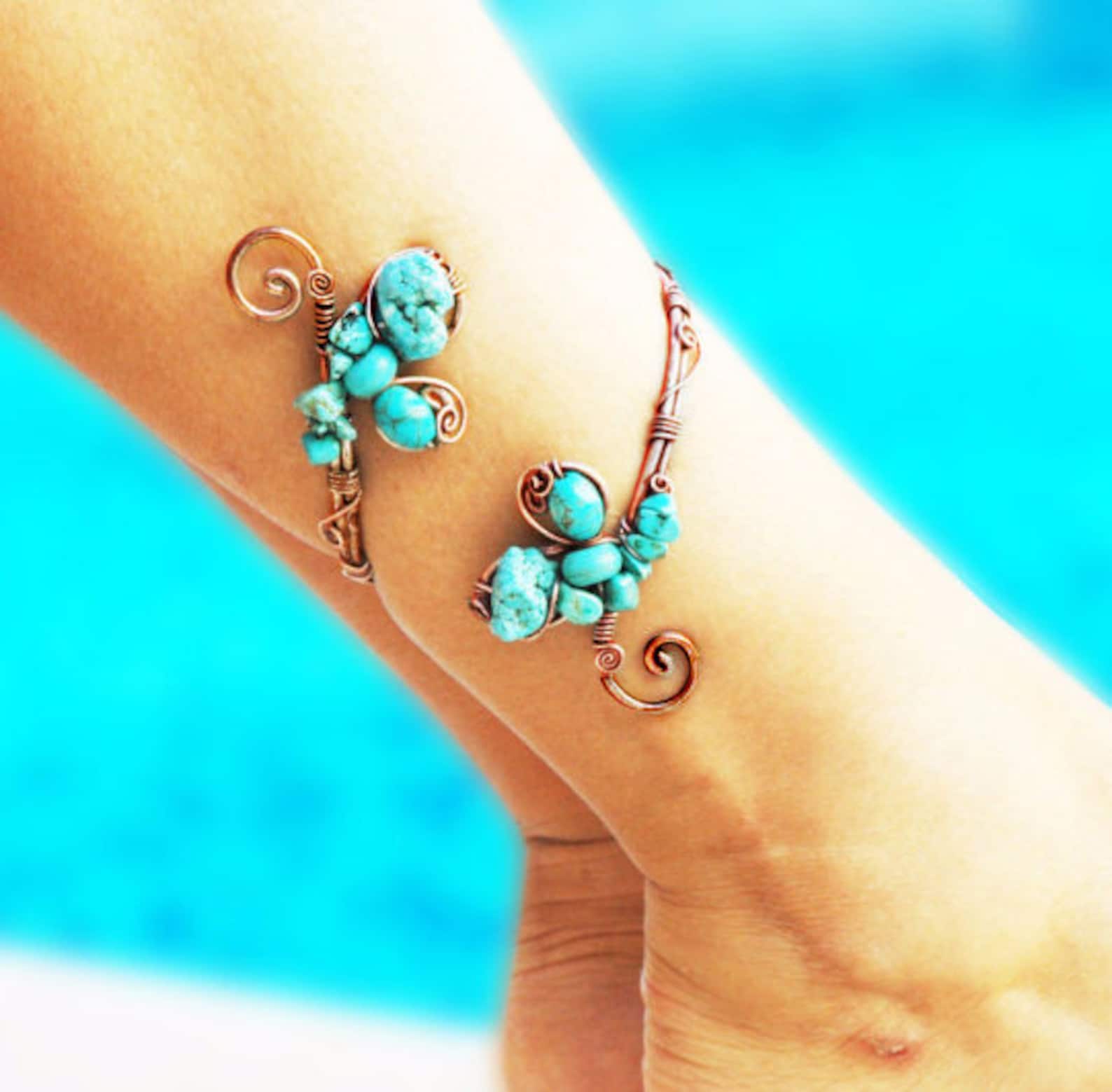 Turquoise Anklet, Adjustable Anklet Bracelet, Arm Cuff Bracelet, Upper