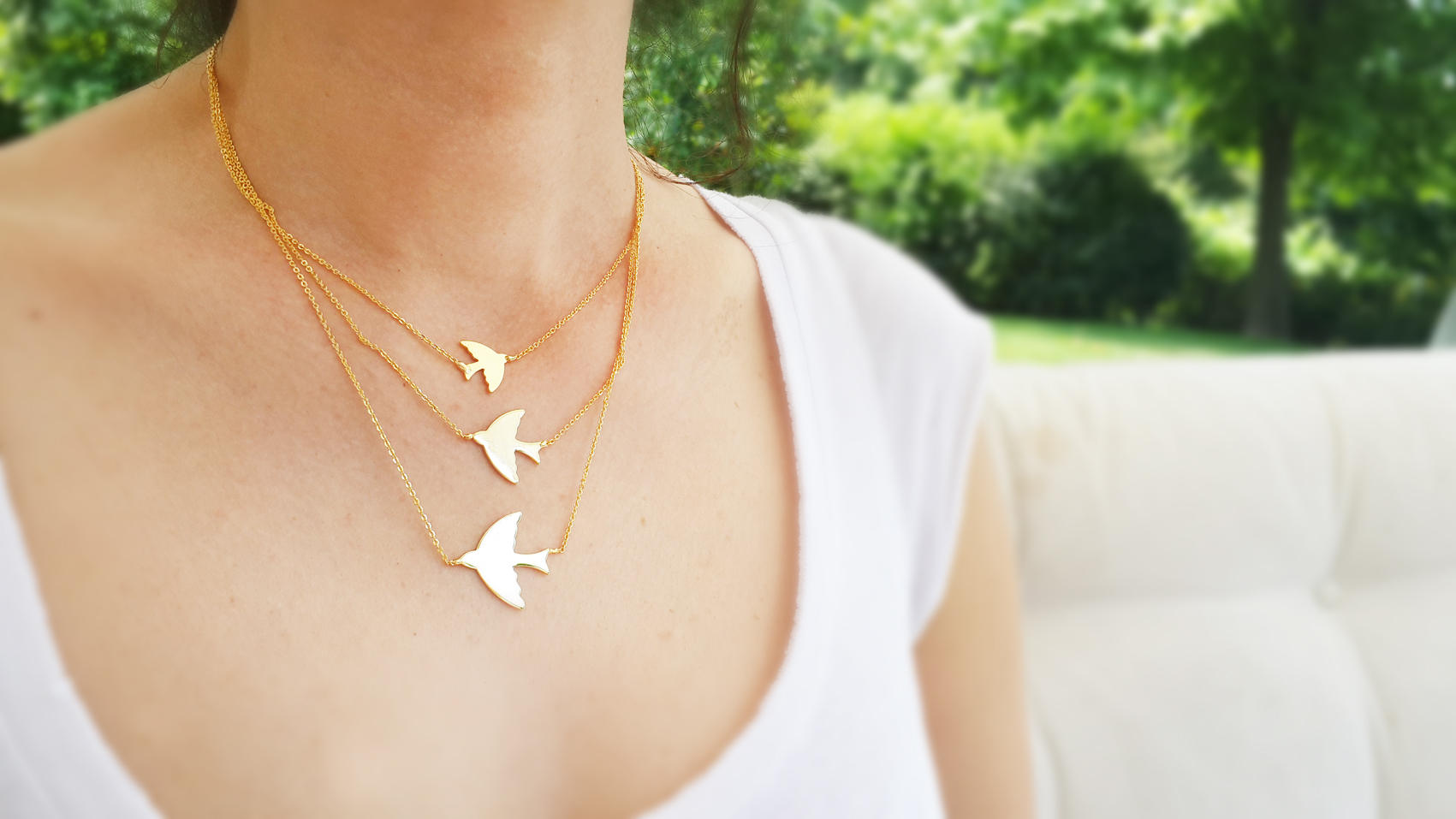 Bird Necklace Swallow Birds Jewelry Triple Swallow Necklace - Etsy