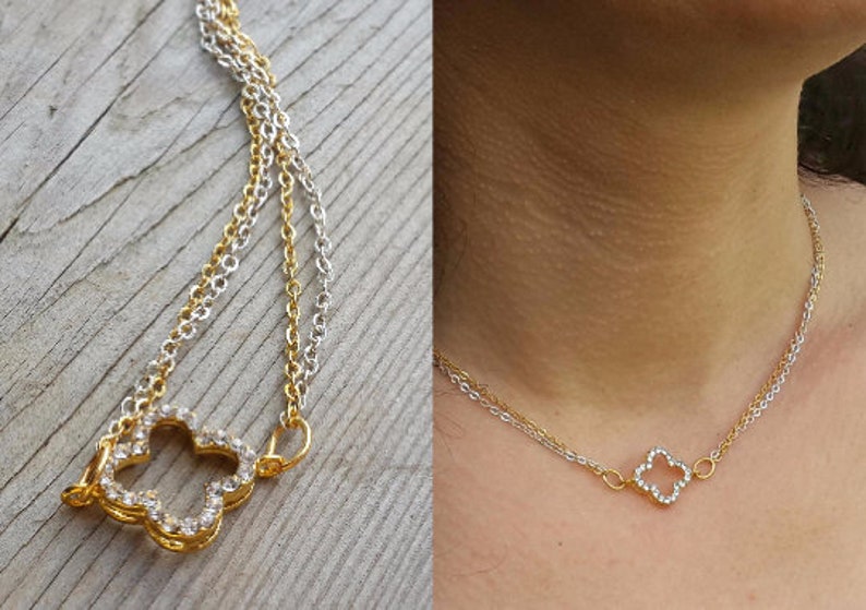 Gold Necklace Dainty Gift for bff Birthday Gift Protection Necklace Bridesmaid Gift Four Leaf Clover Necklace Clover Eye Necklace