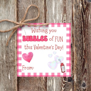 Printable Valentine Cards for Kids, Bubbles of fun,Classroom Valentine, Party Favor, School Valentine Tags, Valentine&#39;s Day Gift Tags
