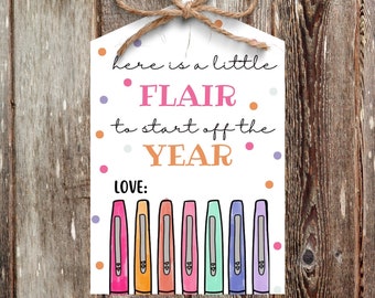 Flair Pen Gift Tag-Back to School Teacher Gift- Here is a little flair-first day of school teacher gift, INSTANT Digital Download
