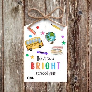Back to school teacher gift card-first day of school teacher gift, Here&#39;s to a bright school year, INSTANT Digital Download