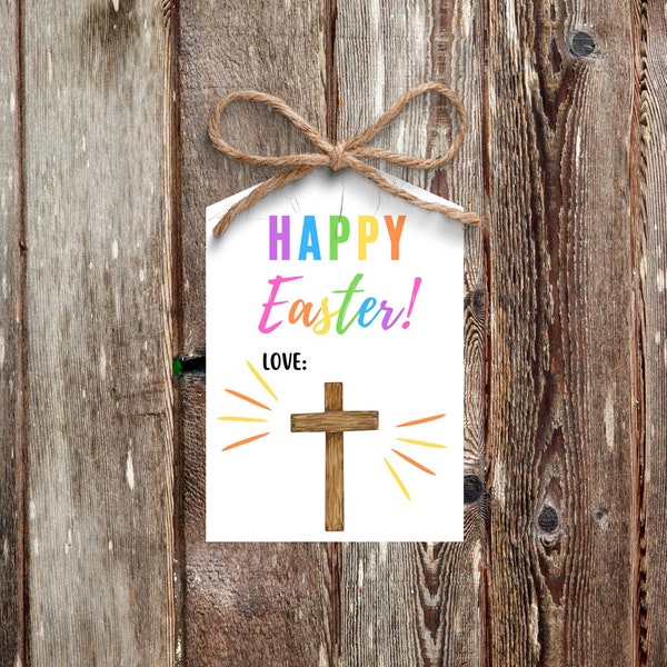 Cross Christian Easter Gift Tag, Easter Basket Gift Tag, Easter Treat Tag, Treat Bags, EDITABLE, DIGITAL DOWNLOAD