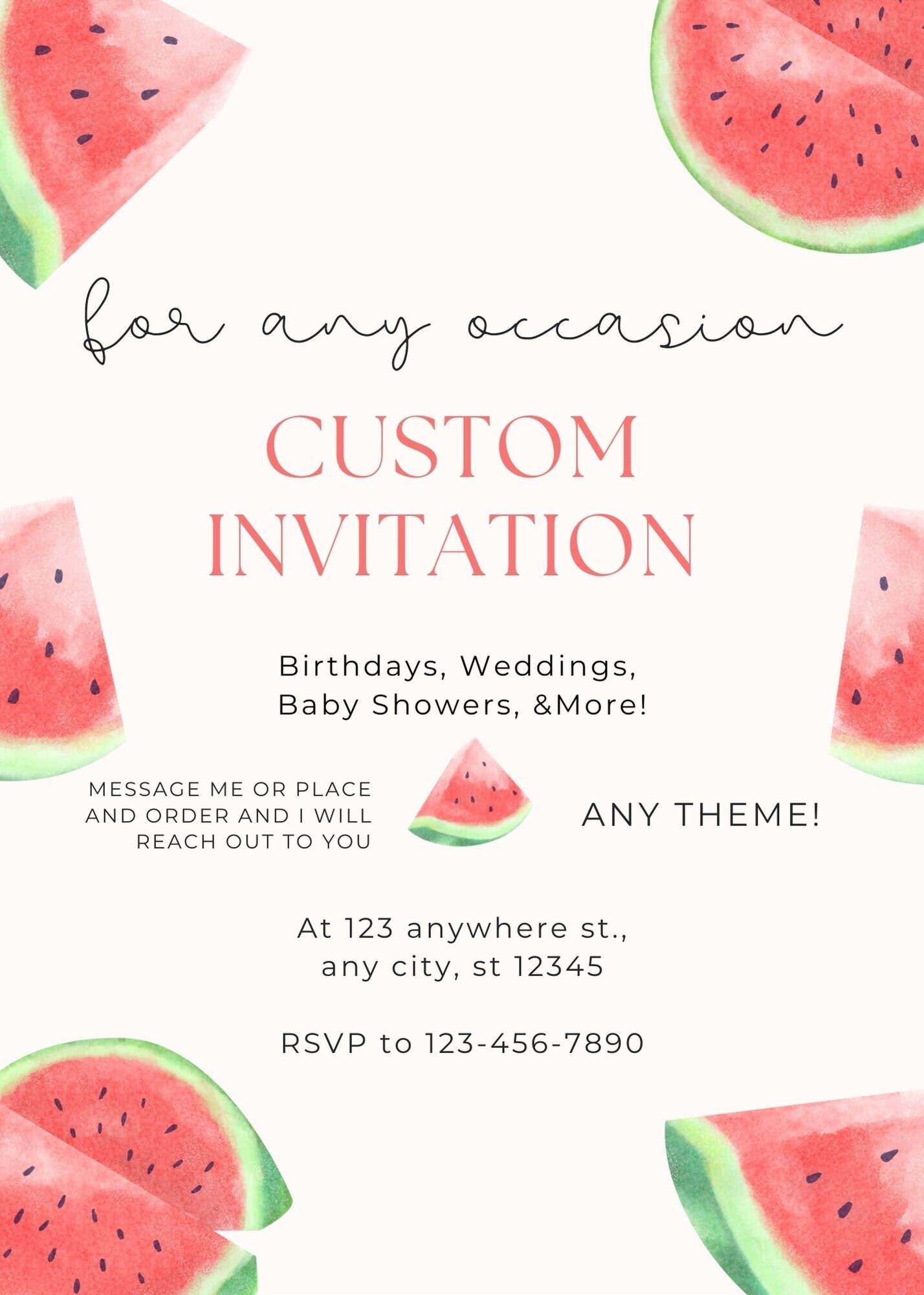 Custom Order Invitation for any Occasion Custom Birthday Invite Custom Wedding Invite Custom Baby Shower invite One in a