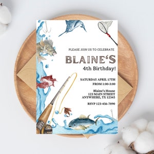 Fishing Birthday Invitation, Fishing Lover birthday Invitation, Boy Birthday Invitation, Fishing Party EDITABLE, INSTANT DOWNLOAD