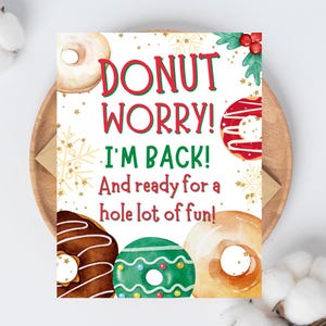 Elf Donut Ontbijt Welkom terug brief-digitale download kerst elf retour notitie 8,5 x 11-I'm Back-Instant Download