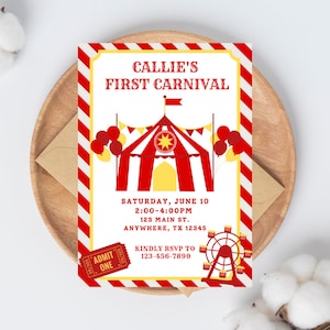 Carnival Birthday Invitation, First Carnival Birthday Invitation, Carnival Theme party, DIGITAL DOWNLOAD