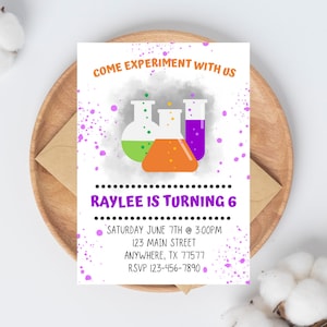 Girl Science Experiment Birthday Invitation, Science Birthday Invitation, Scientist Birthday Invite, EDITABLE, INSTANT DOWNLOAD