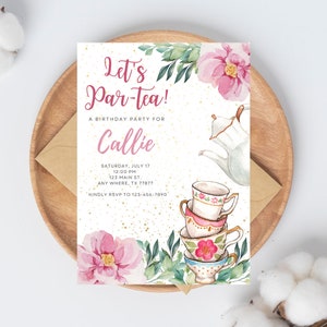 Tea Party Birthday Invitation, Par-Tea Girl Birthday Invitation, Fun Girl Birthday Invitation EDITABLE, INSTANT DOWNLOAD