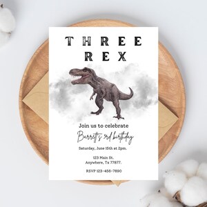 Three Rex birthday Invitation, Dinosaur Birthday Invitation, Boy Birthday Invitation, Dinosaur Party EDITABLE, INSTANT DOWNLOAD