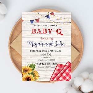 Baby-Q Baby Shower Invitation, couples baby shower invitation, baby shower invite EDITABLE, INSTANT DOWNLOAD