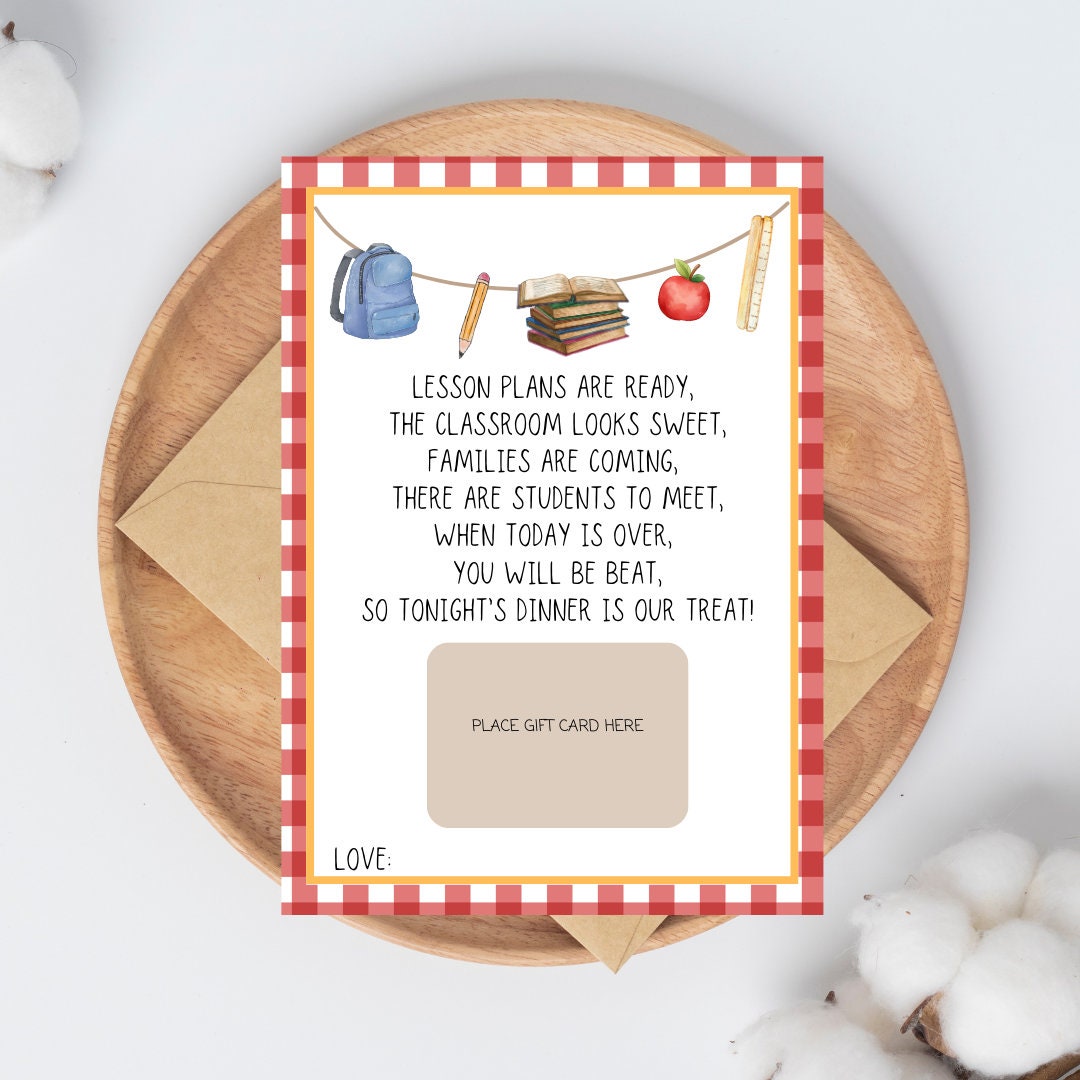 Back to school Meet the teacher gift-teacher gift card-first day of school teacher gift, INSTANT Digital Download