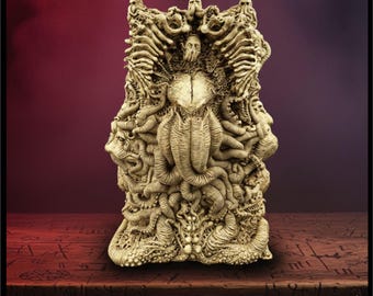 May include: A beige, intricately sculpted Cthulhu Myth Altar featuring a central tentacled figure, numerous swirling tentacles, and small skull motifs along the top edge. The base is inscribed with the text Cthulhu Myth Altar.