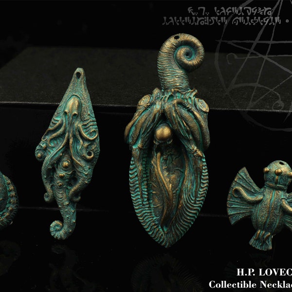 Lovecraft Cthulhu Necklace Pendant amulets. H.P. LOVECRAFT mythos bundle pack of 4 .