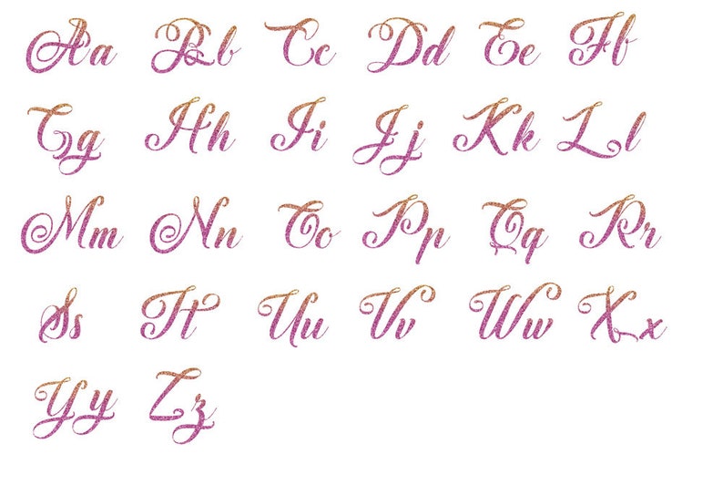 rose gold glitter alphabet cursive font glitter alphabet etsy