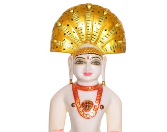Lord Parshvanatha / Parasnath / Parshvanath Ji  Hand Crafted Marble Idol - Jain Moorti for Mandir / Temple for worship - 9" Height