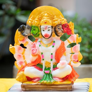 Panchmukhi Hanuman Ji Idol -Sitting Position-  Hand Painted  - Main-door - Housewarming Gift