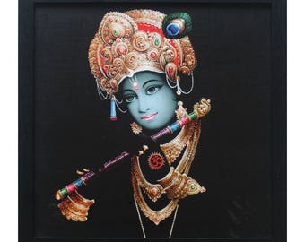 Lord Krishna / Shree Krishna / Shri Krishna with Murli (Flute)  Picture with photo frame