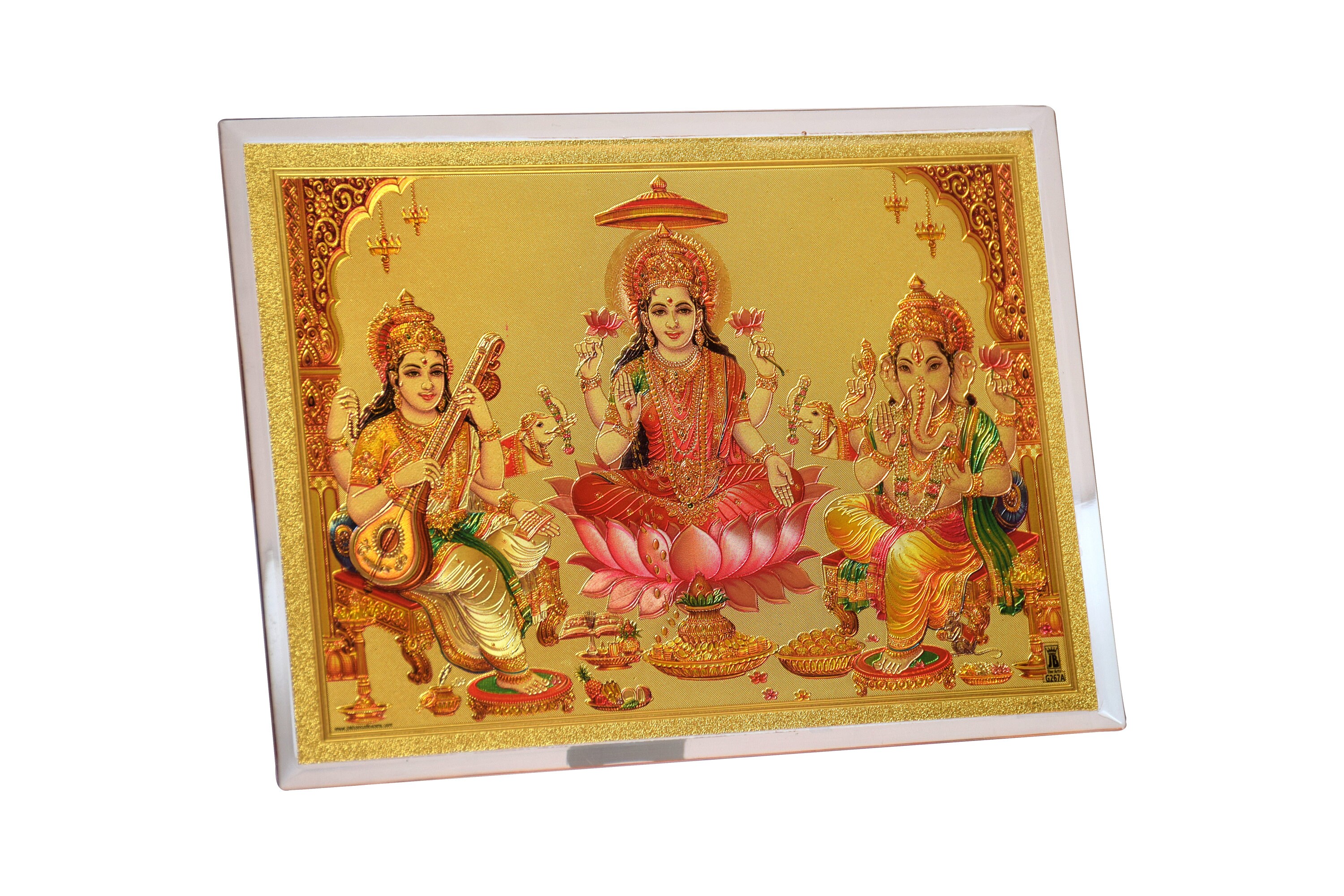 Buy Lakshmi Ganesh Saraswati Acrylic Picture Frame With Stand Online in