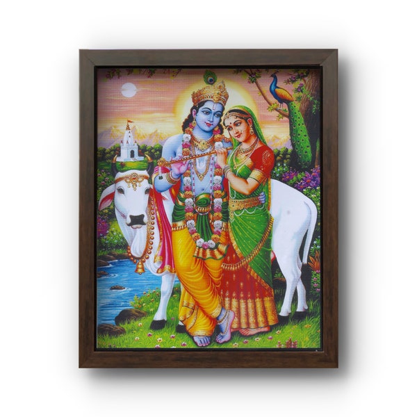 Radha Krishna - Picture Frame With Photo Print - Prayer Room / Mandir / Temple - Matte Laminate