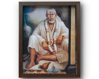Rare Sai Baba - Picture Frame With Photo Print - Prayer Room / Mandir / Temple - Matte Laminate