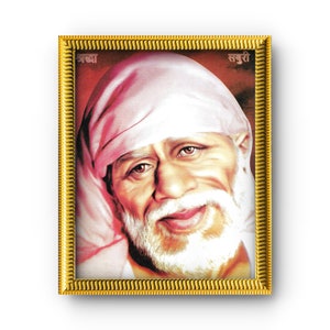 Shirdi Sai Baba Smiling Face - Picture Frame With Photo Print - Prayer Room / Mandir / Temple - Matte Laminate