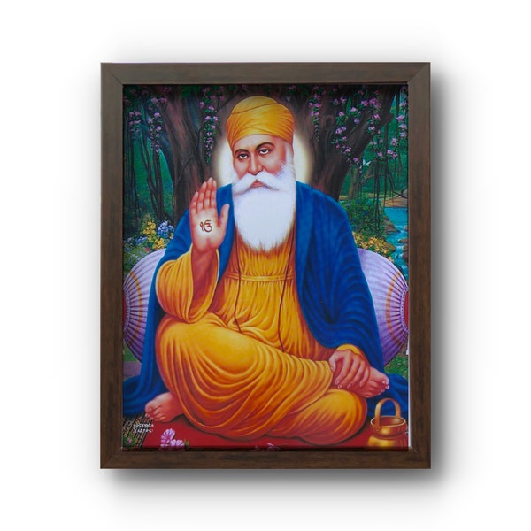 Guru Nanak Dev Ji - Picture Frame With Photo Print - Sikh Prayer Room  - Matte Laminated