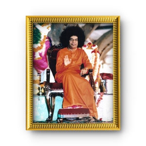 Sathya Sai Baba Blessing - Picture Frame With Photo Print - Prayer Room / Mandir / Temple - Matte Laminate