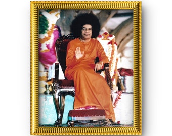 Sathya Sai Baba Blessing - Picture Frame With Photo Print - Prayer Room / Mandir / Temple - Matte Laminate