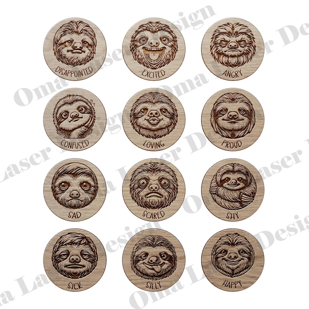 Sloth Emotion Check In Sloth Emotion Faces Laser Engraving File – Montessori Vector Template ...