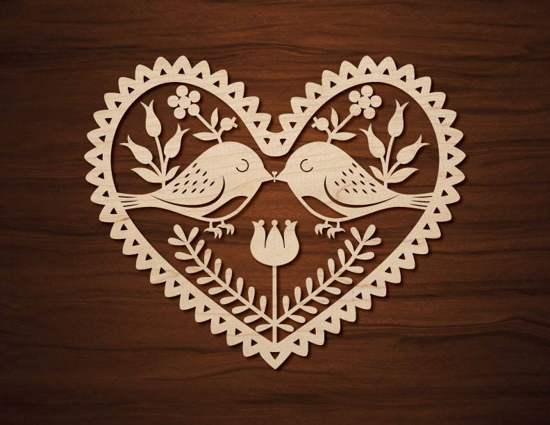 Download SVG Heart with Birds Template for Laser Cutting Vinyl | Etsy